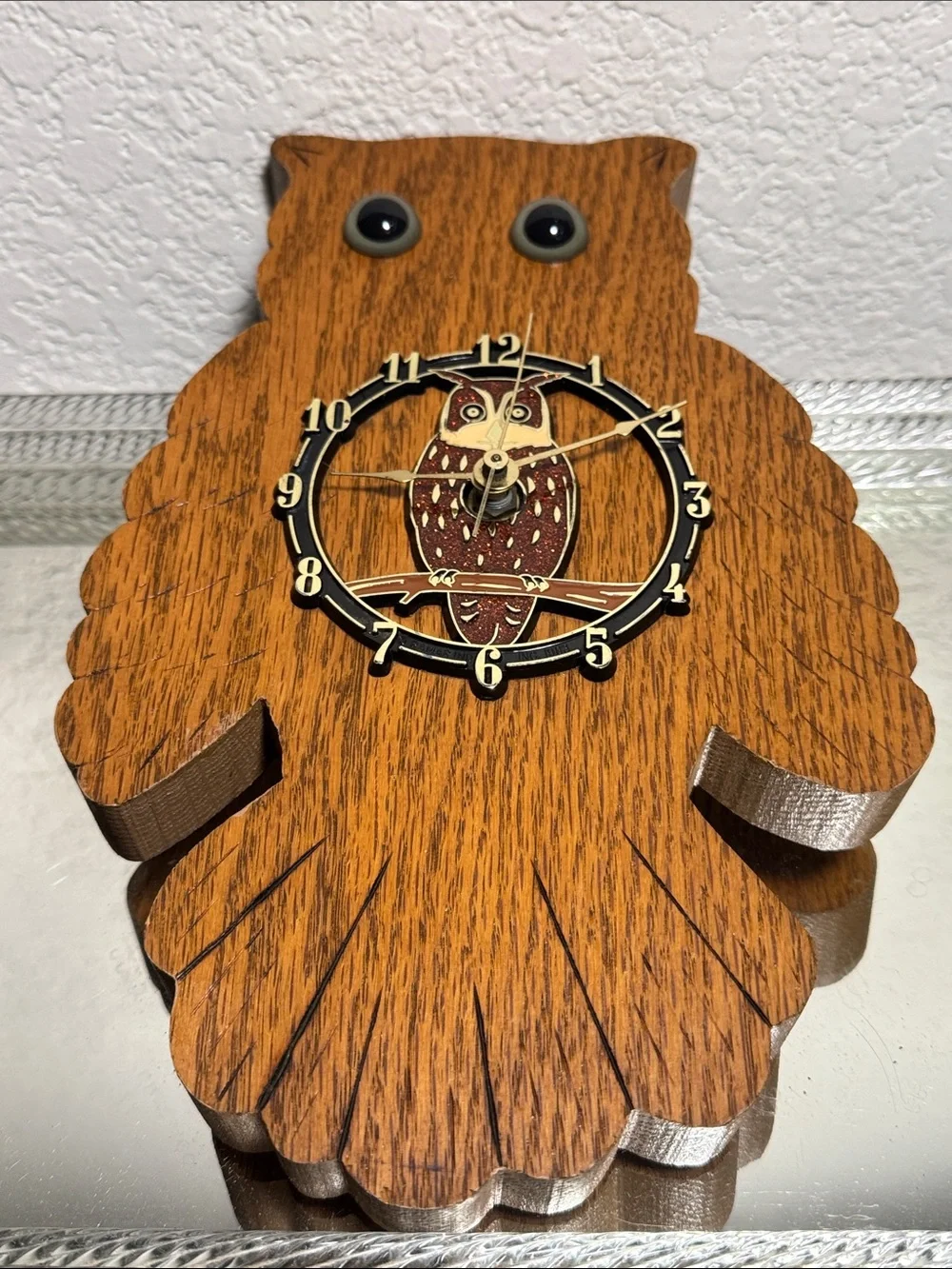 Vintage Handmade Wooden Owl Wall Clock